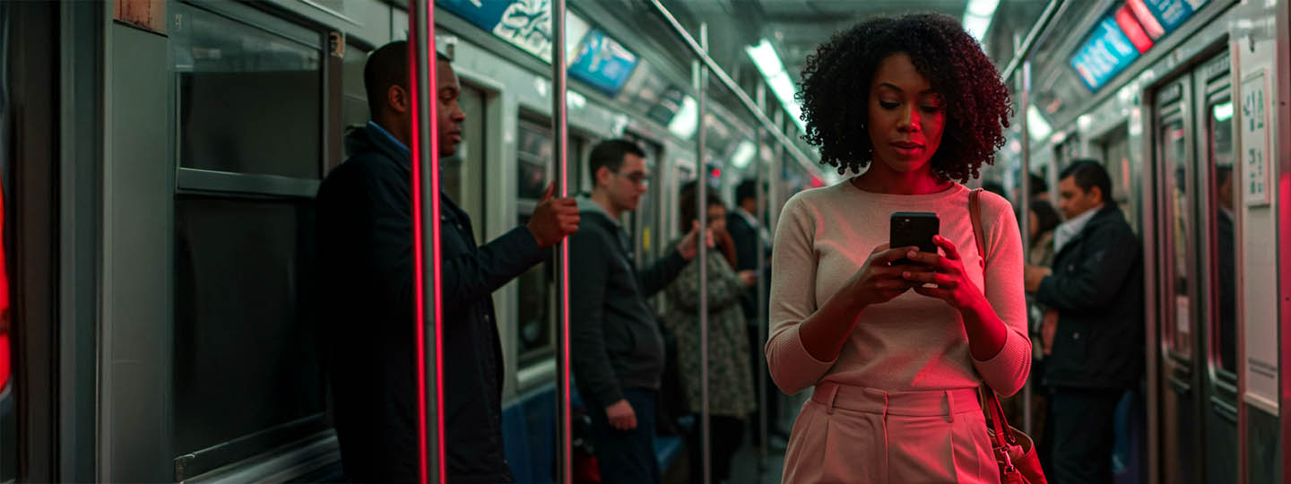 Girl using phone on train