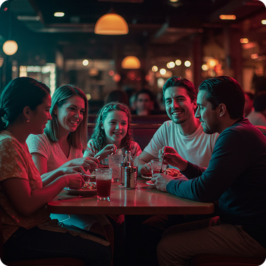 Group of friends sharing a meal at a restaurant