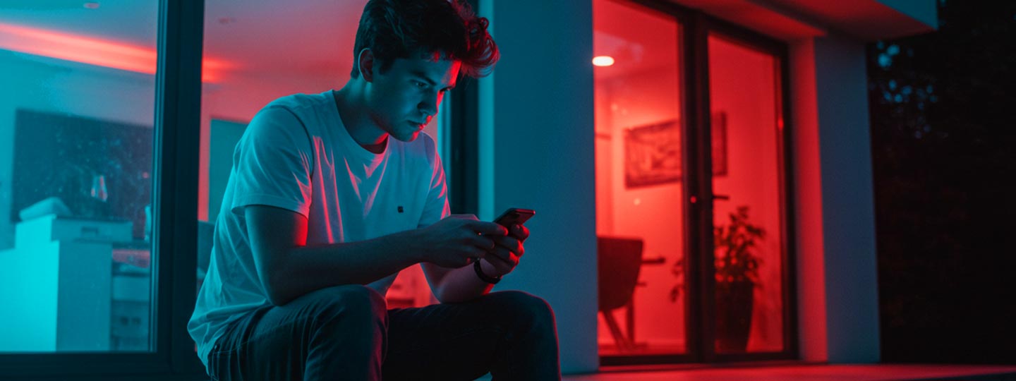 Men sitting on stairs using phone