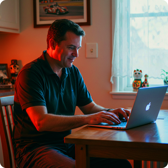Small business owner working on a laptop at a kitchen table
