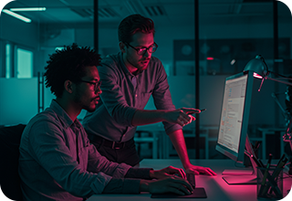 Two people working on system