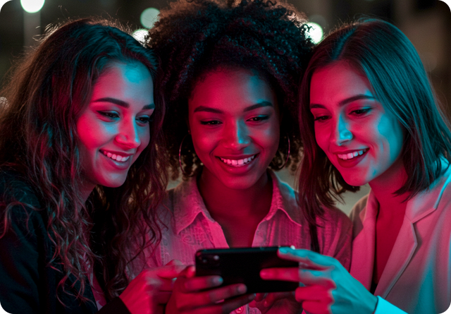 Three girls using cell phones