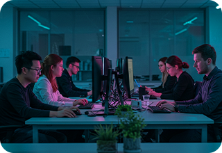 Team working on system