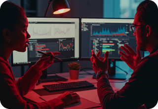 People discussing things on computer