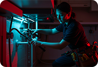 Women is repairing the machine