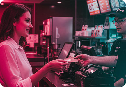woman paying for food at a restaurant