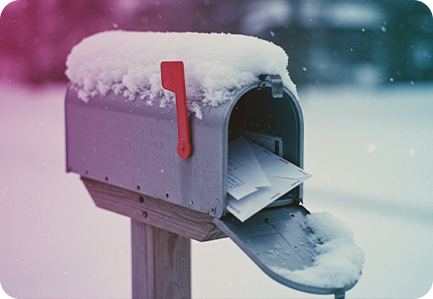 an open mailbox covered with snow