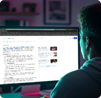 A homeowner using a mobile phone showing a Google results page with AI summary