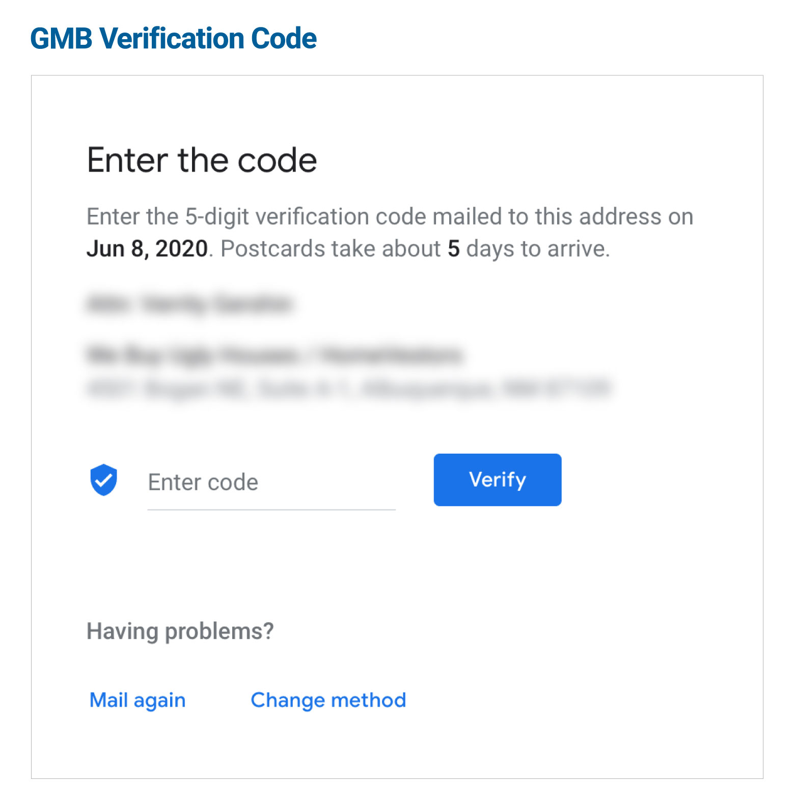 Google My Business Verification Code