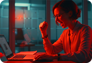 P-2 Happy lady working on laptop